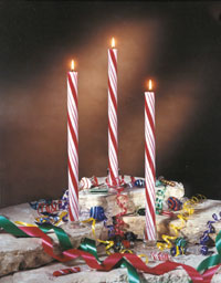 Holiday 12-inch Striped Tapers - Unscented - Non Beeswax